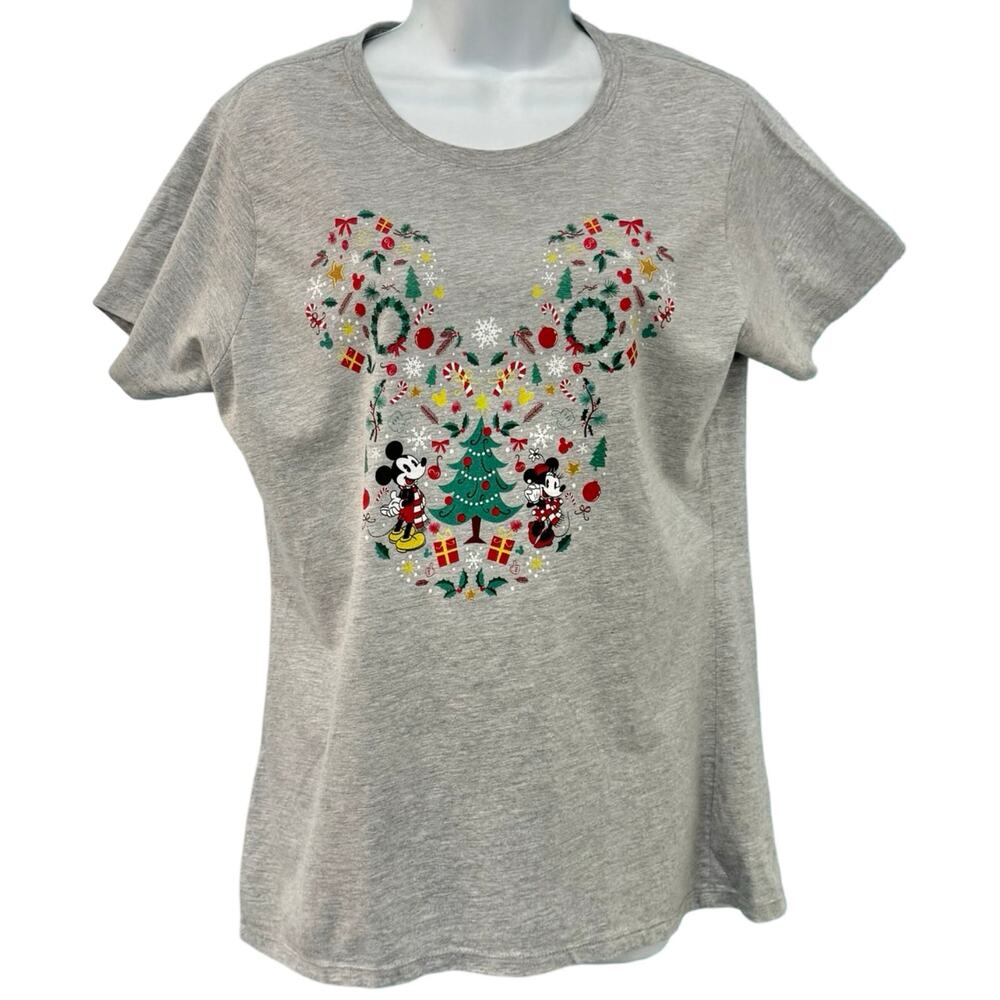 Disney Mickey Mouse Ears Friends Gray Christmas Holiday Tee Shirt Women's size L - Picture 4 of 12